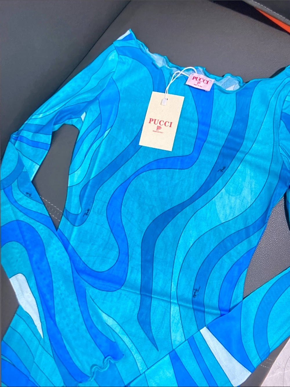 Emilio Pucci Blue & Turquoise Wave-Print Long Sleeve Tee - Picture 9 of 9